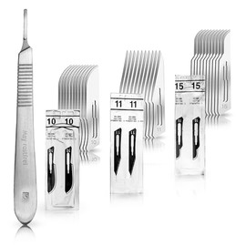 May - Set of 10 Scalpel Blades Figure 3 in 3 Different Designs + 1 x May Scalpel Holder 13 cm Long Stainless Steel