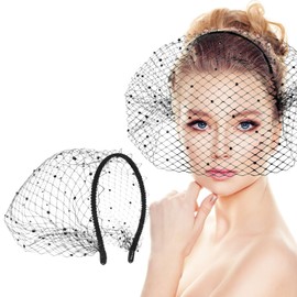 Black Veil Mesh Veil Headband Traditional Vintage Inspired Birdcage Viel Spanish Style Lace 1920s Headpiece for Women Feather Funeral Veils Hat Tea Party Derby Headband