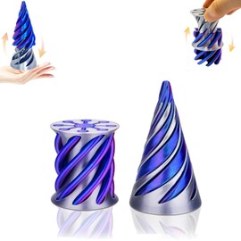 Impossible Pyramid Passthrough Sculpture - 2Pcs 3D Printed Spiral Cone Fidget Toy, Stress and Anxiety Relief Toy, Pass Through Pyramid Fidget Toy for Adult Children (Dazzling Blue)