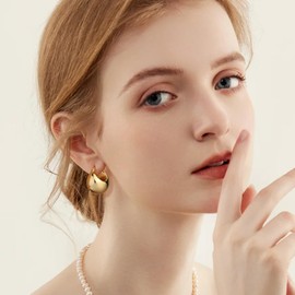 ALEXCRAFT Thick Hoop Earrings Gold Small Women's Golden Earrings Gold-Plated Chunky Hoops Gold Gift for Women Girlfriend Mum Girls