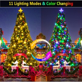 KNONEW 300 LED 99ft Christmas Lights Color Changing String Lights Outdoor, Clear Wire String Light 11 Modes with Remote for Xmas Tree Trunk Yard Porch Deck Wedding Party Warm White to Multicolor