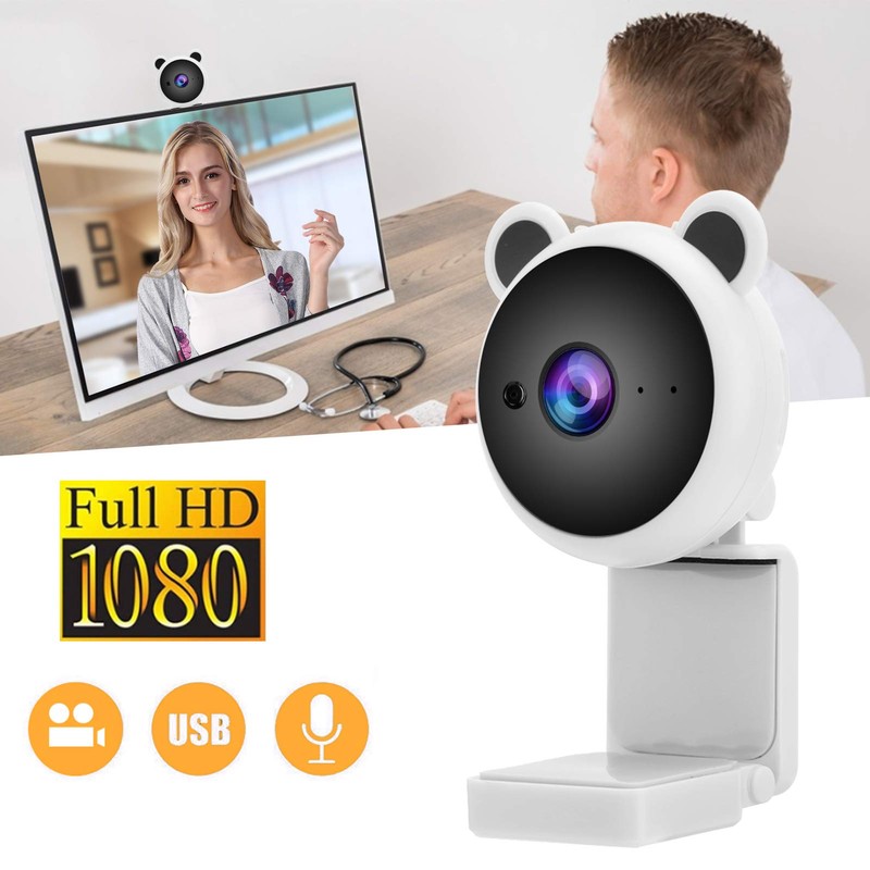 1080P Full HD Webcam, Cute USB Web Camera Builtin Microphone