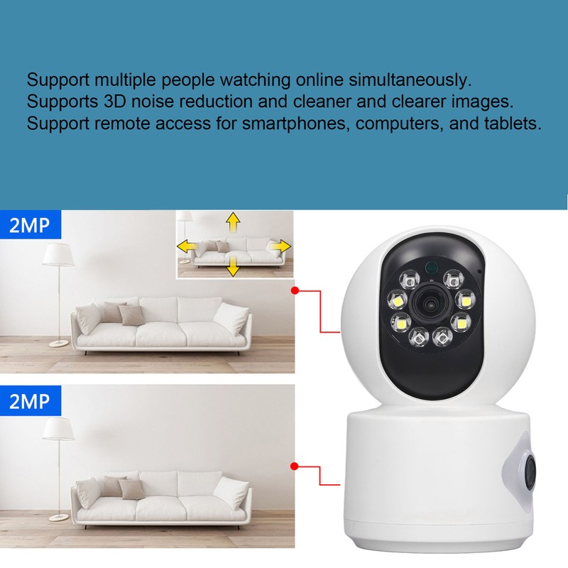 Home Security Camera 2MP Dual Lens Night Vision Remote Control