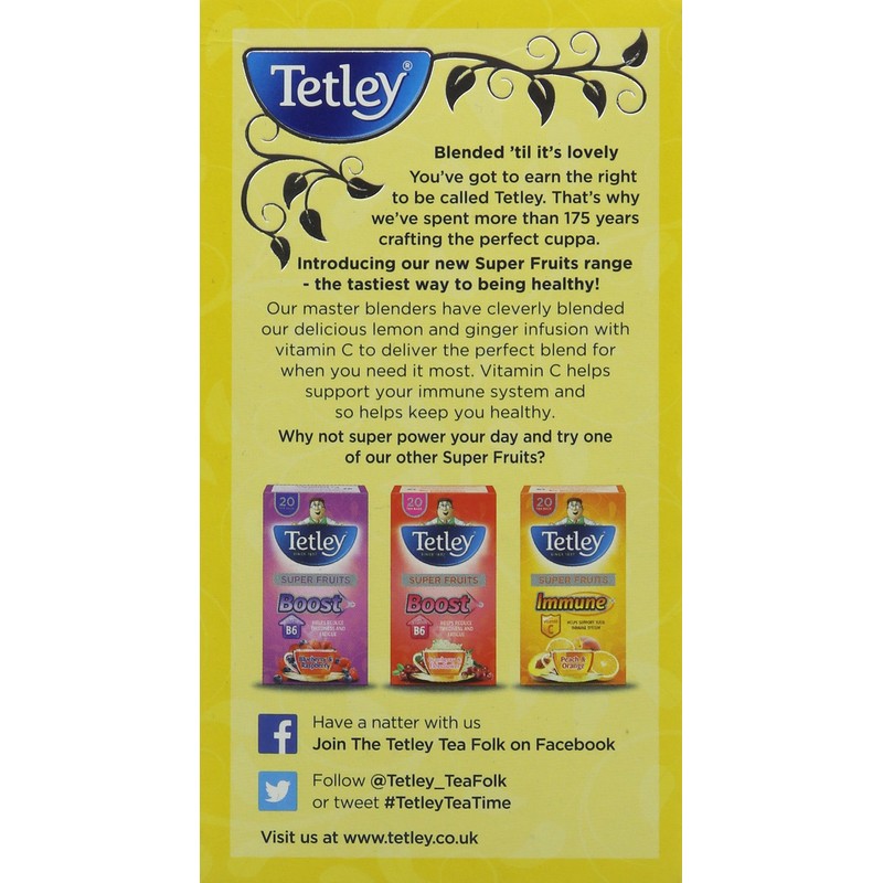 Tetley Super Fruits Immune Lemon & Ginger, 20 Tea Bags