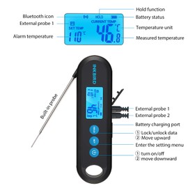 Inkbird Bluetooth Digital Meat Thermometer With External Probes Backlight Display 2 Sec Instant Readout Support Temperature Alarms And Timers RechargeableInstant Read Cooking Thermometer For Grilling BBQ Poultry Outdoor Barbecue Kitchen (IHT-2PB + 2 Prob
