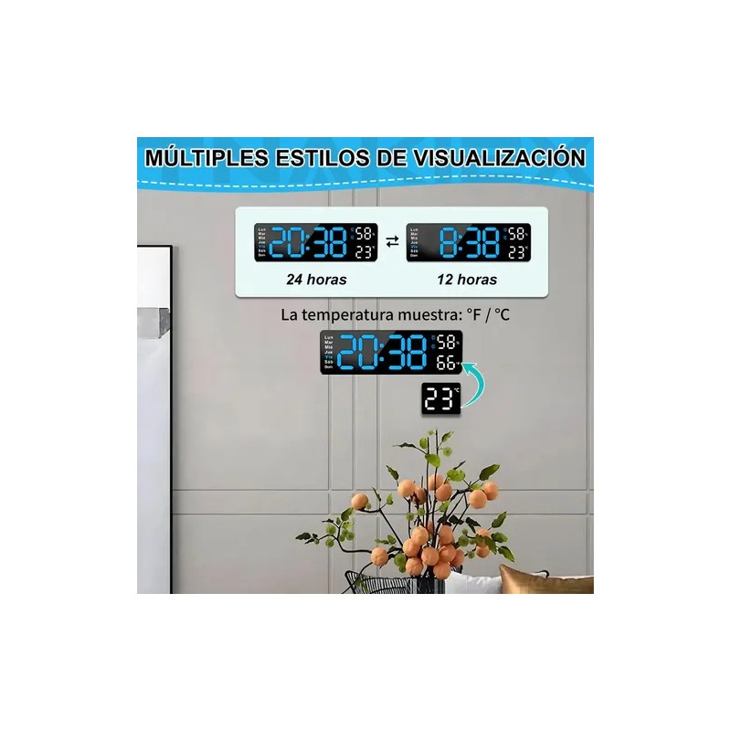 Reloj De Pared Digital Con Termómetro, Alarmas Y Calendario