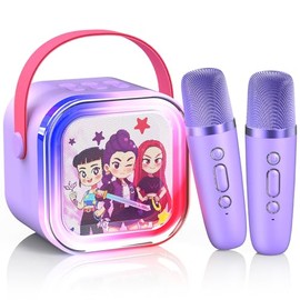 Mini Karaoke Machine for Kids Ages 3-12: Portable Bluetooth Speaker with 2 Wireless Microphone, LED Light Show for Kids 3 4 5 6 7 8 9 10 Year Old Girls Toys Birthday Gifts Toddler