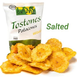 Lam's Tostones Salted, No Trans Fat, Gluten Free, 5 x 4 oz, Smashed Plantain Chunks, Thin and Crispy, Only Three Ingredients Tostones (Pack of 5, Salted)