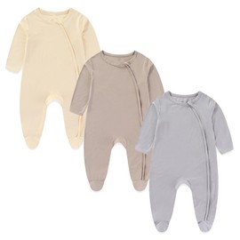 Ecojoy Baby Bamboo Rayon Romper Double Zipper Bodysuit Newborn Infant Solid Footies Jumpsuit 3 Pack