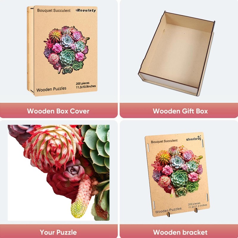 Reouinty Wooden Puzzles for Adults 500 Piece, Colorful Succulent Puzzle
