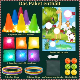 Pwtuuki LED Party Throwing Game Outdoor Games for Children, Bean Bag, Ball, Rings Throwing Game Set, Garden Games, Outdoor Toy for Children, Adults, Birthday Game Outdoor