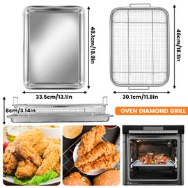 Air Fryer Basket Replacement, 2 Pieces Set 18.9''x13.1'' Food Grade Stainless Steel Air Fryer Replacement Tray Mesh Grill Roasting Rack Accessories for Convection Oven Air Fryer, Dishwasher Safe