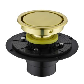 Orhemus 4 Inch Round Design Tile-in Shower Drain with Adjustable Shower Drain Base Flange, SUS 304 Stainless Steel Floor Drain with Tile Insert Grate Removable Cover, Brushed Gold Brass Finished