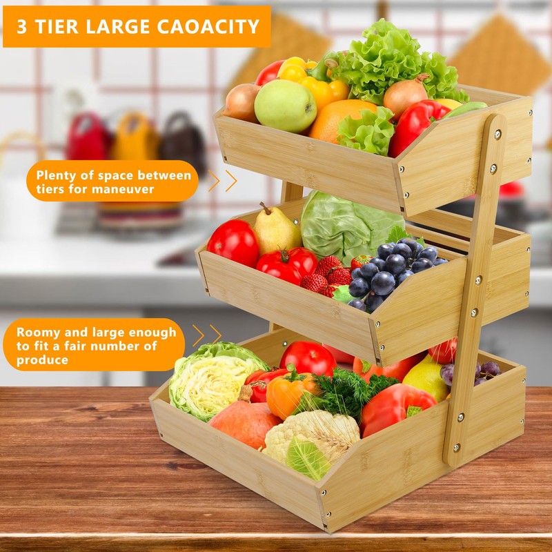 mobzio Fruit Basket for Kitchen Counter, 3 Tier Fruit Stand,