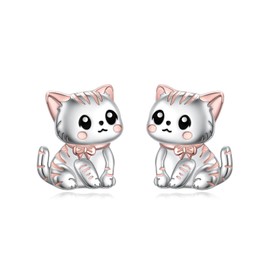 Cat Stud Earrings 925 Sterling Silver Cute Cat Earrings Animal Kitten Stud Earrings Hypoallergenic Cat Jewelry Gifts for Women Cat Lovers