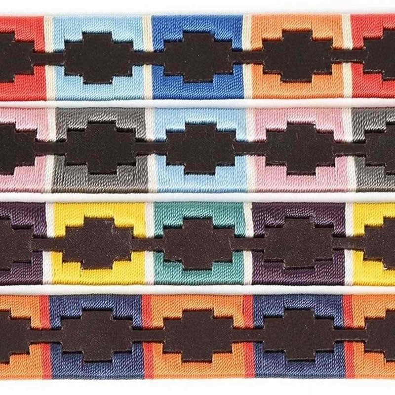 Shires Aubrion Drover Polo Belt, 35 mm, Yellow/Dark Green/Purple, 70
