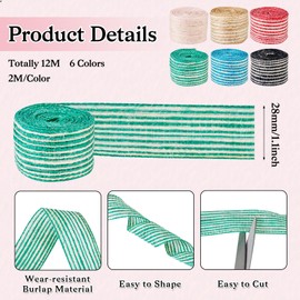 Pandahall 13.12 Yards Colorful Natural Burlap Ribbon 1-1/8 inch Wide Fabric Jute Ribbons Christmas Rustic Lace Ribbon for Crafts Gift Bow Wreath Holiday Party Wedding