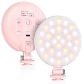 Hagibis LED Video Light, 2500mAh Rechargeable Camera Light, CRI97+ Dimmable Ring Light with Cold Shoe Mount, Portable Photography Lighting for Camera Phone Photography, Vlog Filming&TikTok Live(Pink)