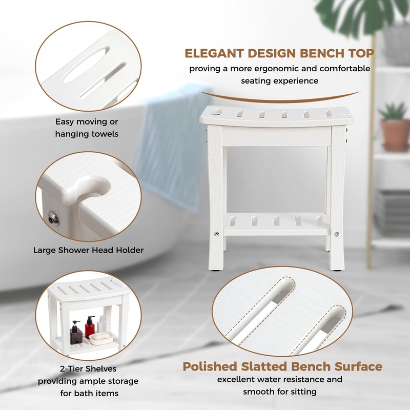 FLYJOE Shower Bench for Shaving Legs, Waterproof HDPE Chair Seat