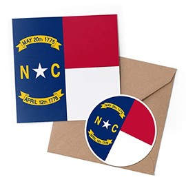 1 x Greeting Card & 10 cm Round Sticker Set - North Carolina Flag Emblem - Birthday Thank You Friend Lover Fan Mum Dad Kids #60770