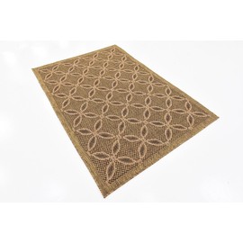 Unique Loom Trellis Collection Area Rug-Geometric Border Design, Moroccan Inspired for Indoor/Outdoor Décor, 4 ft x 6 ft, Light Brown/Brown