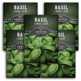 5 Packs Large Leaf Basil Seeds for Planting with Instructions to Grow Sweet Basil Plants in Your Home Vegetable Garden - Non-GMO Heirloom - Survival Garden Seeds