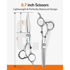 ULG Hair Cutting Shears & Thinning Scissors Kit, Japanese 440C Stainless Steel, Professional Barber Scissors Set for Home and Salon, 6.7-Inch 2.2oz Lightweight, Ergonomic Offset Handles