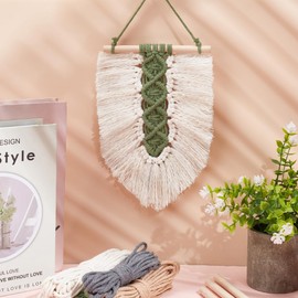 PLIGREAT 3 Sets DIY Macrame Leaves Wall Hanging Kit Macrame Woven Tapestry Beginner Feather Wall Hanging Macrame Knot Ornament Kit for Bedroom Living Room Home Decor