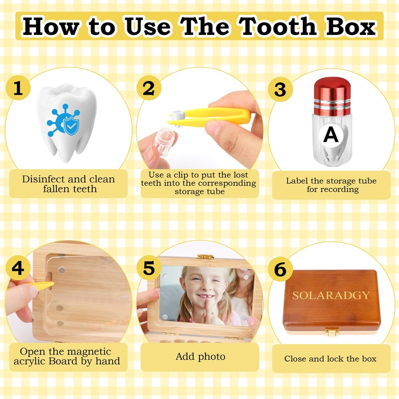 Solaradgy Wooden Tooth Fairy Keepsake Box for Kids, Baby Teeth