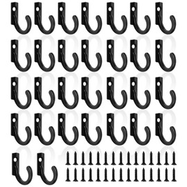 KATIMI Pack of 30 Black Screw-On Hooks, Wall Hooks for Screwing Wall Hooks Black with 30 Screws, Coat Hooks Wall Hangers Wall Mount for Bedroom and Kitchen