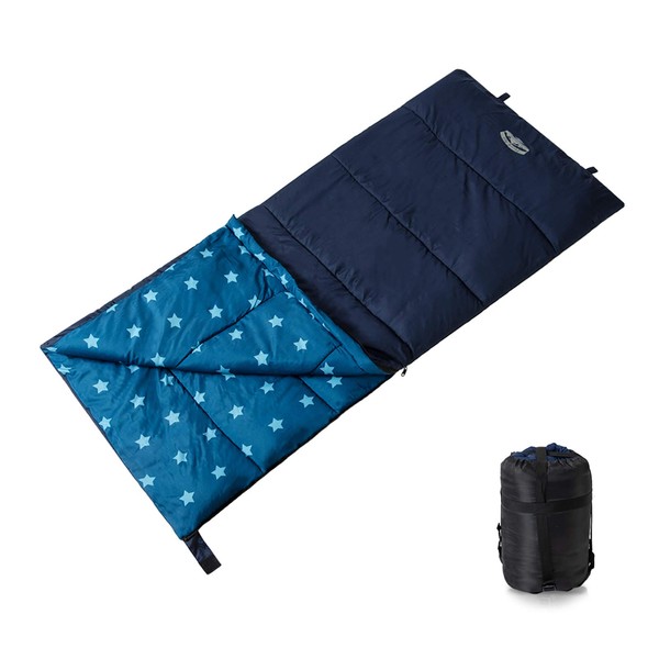 Pacific Pass 50F Synthetic Sleeping Bag with Compression Stuff Sack - Kids Size - Blue