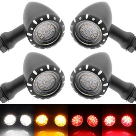 TSUNG 4PCS Motorcycle Bullet LED Front Rear Turn Signal Light SMD Blinker Indicator for Cruiser Chopper Bobber Cafe Racer Street Bike (SMD LED-4PCS Black)