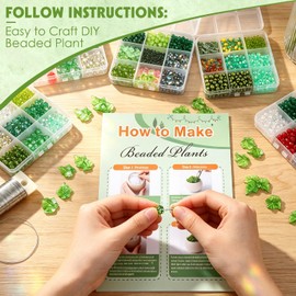 MROUEN 4074 Pcs Green Glass Beaded Plant DIY Kit – Rattan Basket & Pot & Hanging Chain Included, Create a Forever Suncatcher, Ideal Craft Gift for Plant Lovers & Jewelry Makers