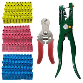 300PCS 001-100 Number Plastic Livestock Ear Tags Farm Animal Tags ID Tags Pink Yellow Blue Ear Tagger + Ear Tag Applicator + Ear Tag Remover for Cattle Cow Goat Sheep Pig
