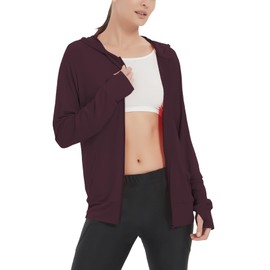 LETAOTAO Womens' Lightweight Zip Up Hoodies Stretch Thin Summer Jackets For Women Burgundy