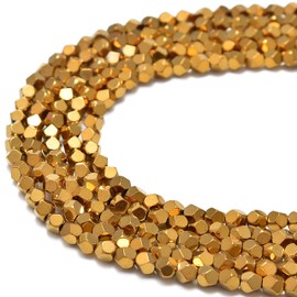 Gold Plated Hematite Faceted Nugget Beads Size 4mm 15.5" Strand