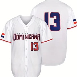 Wholesale Men's Dominican # 13 White Baseball Shirt - Classic Retro Design Baseball JerseySize: XXL, Color: White