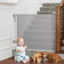 PRObebi Retractable Baby Gates Extra Wide，PRObebi Retractable Dog Gate The House Extends to 54'' Wide 34'' Tall，Gates Baby Indoor，Stair Gate Outdoor，Staris，Hallways，Doorways，Deck，Porch，C-grey (SG021)