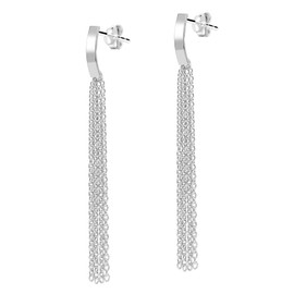 Trendy Stranded Chain Post Tassel Drop .925 Sterling Silver Long Dangle Earrings