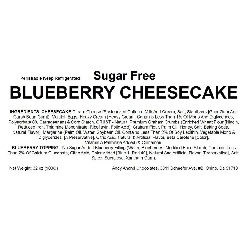 Andy Anand Fresh Sugar Free Blueberry Cheesecake 9" 2 lbs
