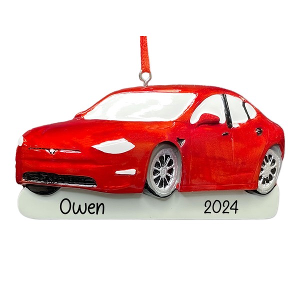 UniqXmas Personalized Electric Car Christmas Ornament 2024 | Custom Red