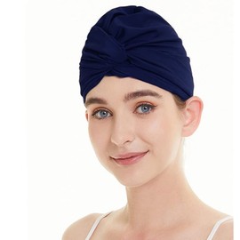Ladies Swimming Cap Long Hair Women Pleated Fabric Swim Hat Turban Style Hat Swim Cap Pool Beach Surfing Bathing Cap Elastic Ears Protection Shower Cap Twisted Chemo Hat Sleep Hat For Long Short Hair