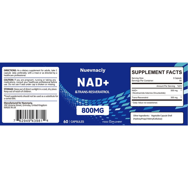 NAD+ Trans-Resveratrol Supplement, 800mg