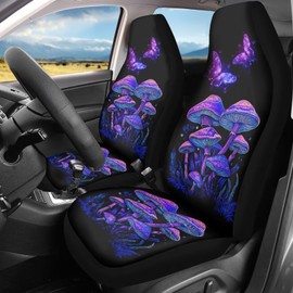 UNICEU Butterfly Mushroom Car Seat Cover Set of 2 Mushroom Car Seat Covers for Women,Breathable Soft Bucket Seats High Back Seats Protector Cushion Universal Fit Most Vehicle Mushroom Interior Set