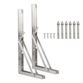 PATIKIL Folding Wall Shelf Brackets 13", 2 Pack Heavy Duty Stainless Steel Collapsible Wall Mounted Shelf Bracket Max Load 220lb Space Saving for Table, Silver