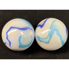2 BOULDERS 35mm Tiger Shark Marbles White Glass Large Huge Swirl
