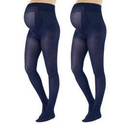 CALZITALY 2 Pairs of Opaque Maternity Tights, Elastic Shaped Pregnancy Tights, Comfort Transition Period, Fashion, Black, Blue, S, M, L, XL, 40 Denier, Made in Italy (XL, Navy), navy