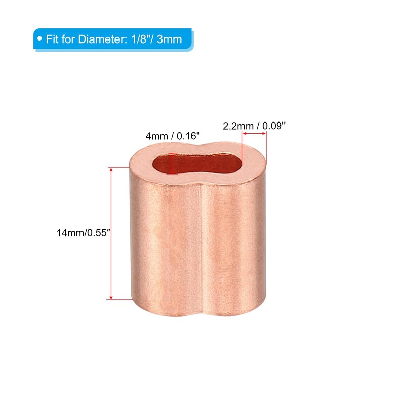PATIKIL 10 Pack 1/8"/3mm Wire Rope Loop Sleeves Copper Double