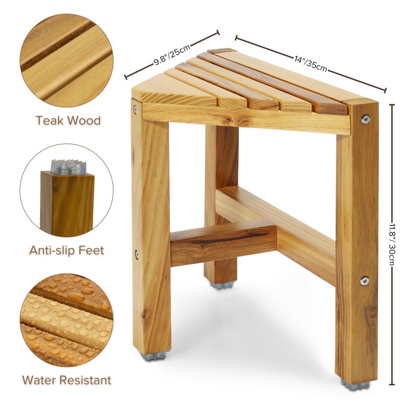 Teak Shower Stool, Teak Shower Bench, 12'' Shower Foot Rest