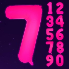 Mega-L Glow in The Dark Party Supplies, 40 Inch Giant Fuchsia 7 Number Balloons for Birthday Nylon Fluorescent Number 0-9 for Birthday Party Decorations